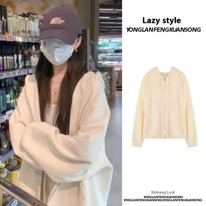 Women's hoodies  Long sleeves  zipper  Opening and closing clothing  leisure  Street sweatshirts  New hood  lax  Casual cardigan thin sports top