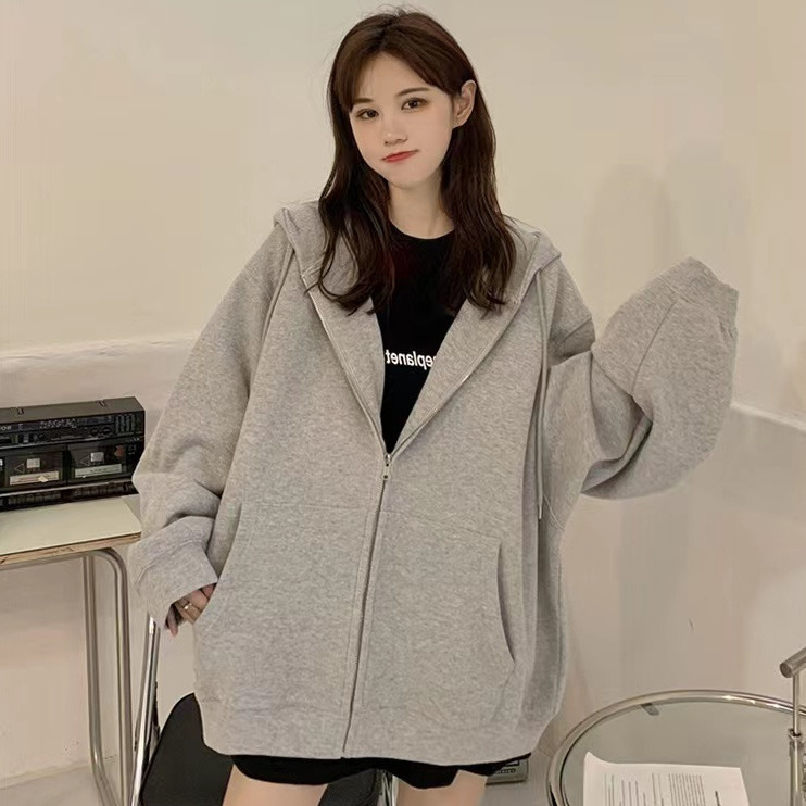 Thin hoodie  Women's loose cardigan  coat  student  vogue  leisure  jersey  New black hooded sweatshirt  Loose and lazy wind  Korean version of the coat