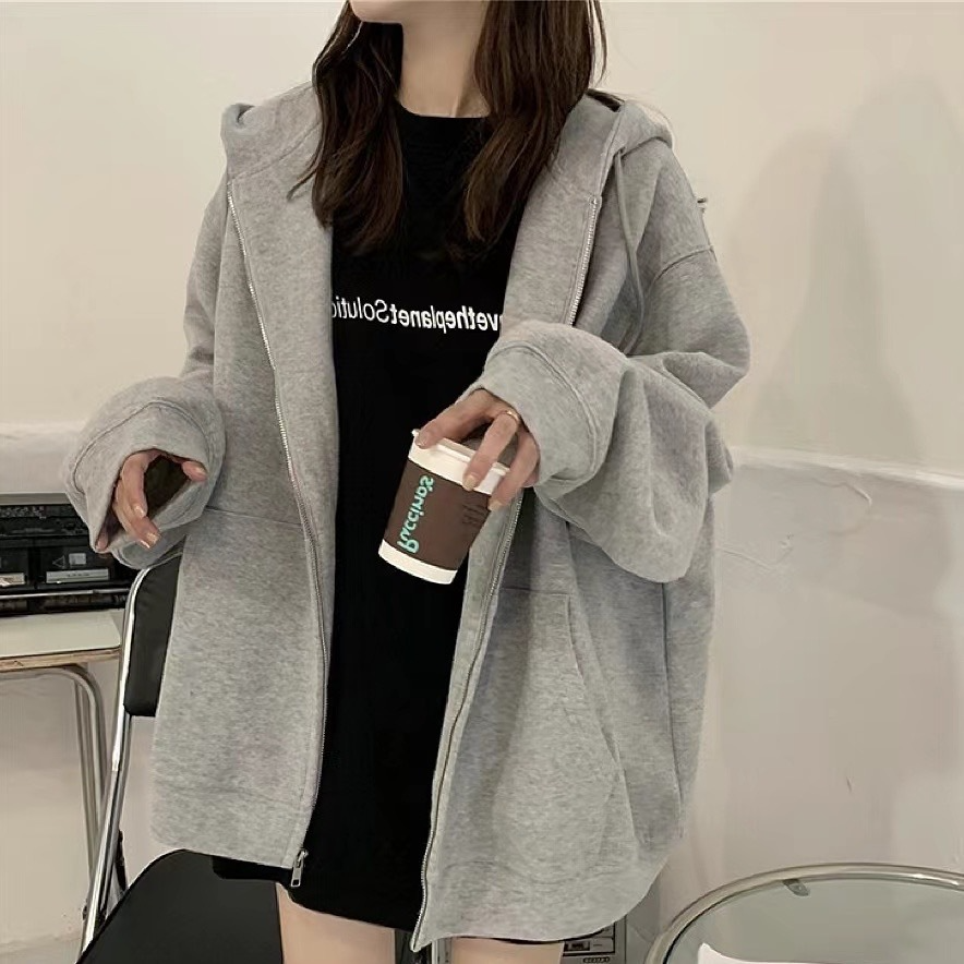 Thin hoodie  Women's loose cardigan  coat  student  vogue  leisure  jersey  New black hooded sweatshirt  Loose and lazy wind  Korean version of the coat
