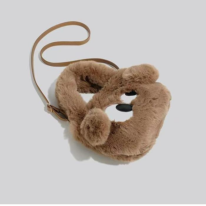 Cute big-eyed suede tote   Women's shoulder carrying a crossbody bag   Messenger package   Soft and fluffy handbag for winter  Gifts for girls