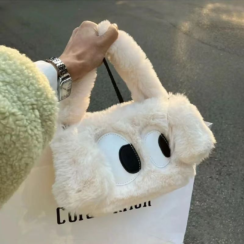 Cute big-eyed suede tote   Women's shoulder carrying a crossbody bag   Messenger package   Soft and fluffy handbag for winter  Gifts for girls