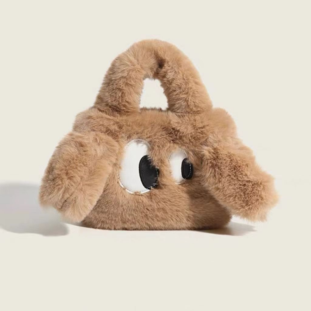 Cute big-eyed suede tote   Women's shoulder carrying a crossbody bag   Messenger package   Soft and fluffy handbag for winter  Gifts for girls