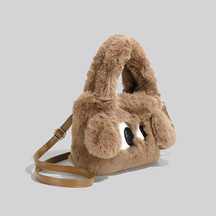 Cute big-eyed suede tote   Women's shoulder carrying a crossbody bag   Messenger package   Soft and fluffy handbag for winter  Gifts for girls