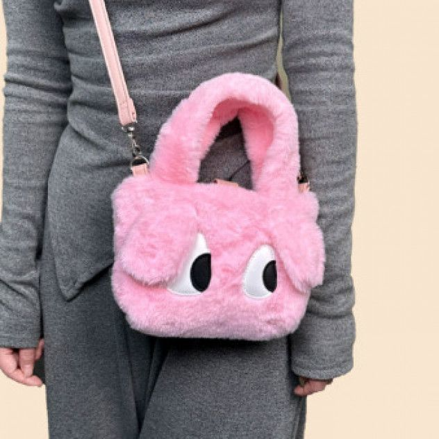 Cute big-eyed suede tote   Women's shoulder carrying a crossbody bag   Messenger package   Soft and fluffy handbag for winter  Gifts for girls
