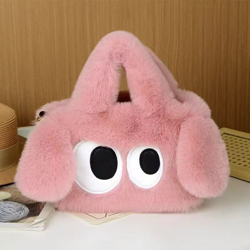 Cute big-eyed suede tote   Women's shoulder carrying a crossbody bag   Messenger package   Soft and fluffy handbag for winter  Gifts for girls