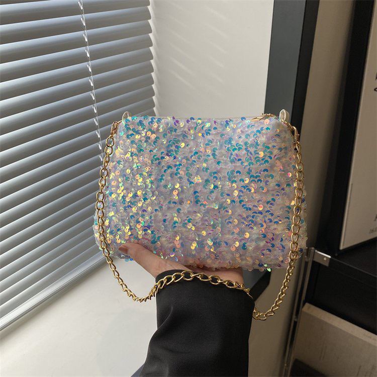 Limited time offer   Sequin crossbody chain bag    Simple    INS    Solid color   Sequin shoulder bag    Armpit pack   Mobile wallet   Evening clutch