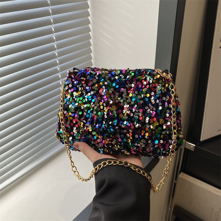 Limited time offer   Sequin crossbody chain bag    Simple    INS    Solid color   Sequin shoulder bag    Armpit pack   Mobile wallet   Evening clutch