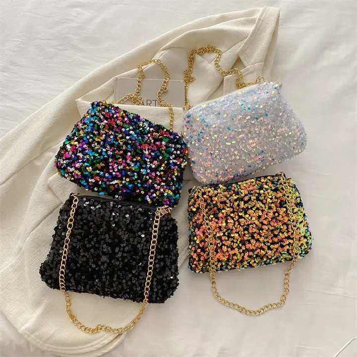 Limited time offer   Sequin crossbody chain bag    Simple    INS    Solid color   Sequin shoulder bag    Armpit pack   Mobile wallet   Evening clutch