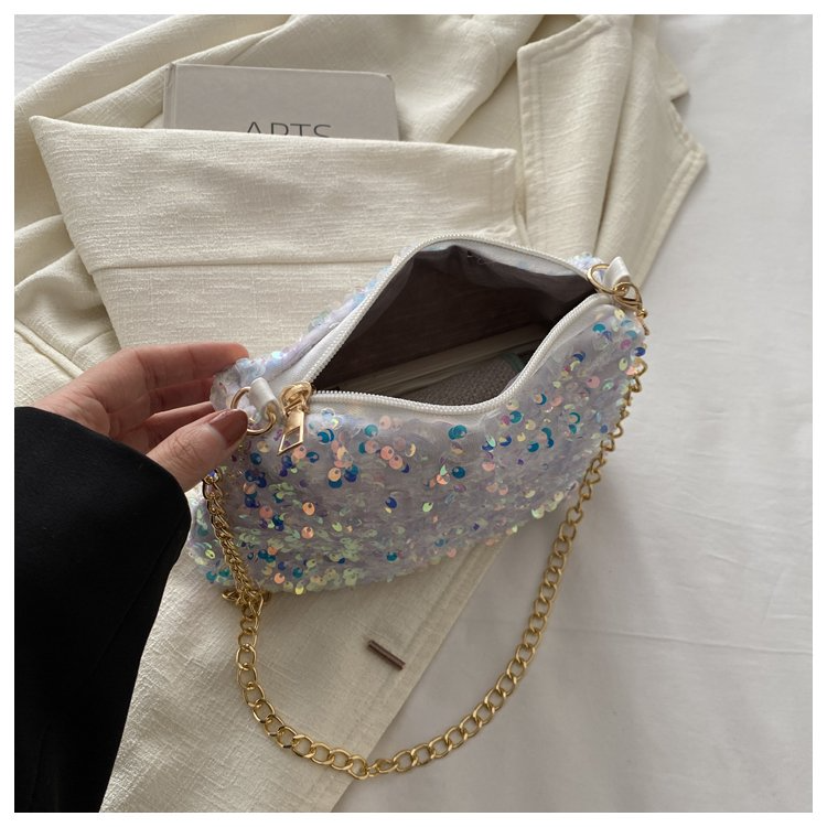 Limited time offer   Sequin crossbody chain bag    Simple    INS    Solid color   Sequin shoulder bag    Armpit pack   Mobile wallet   Evening clutch