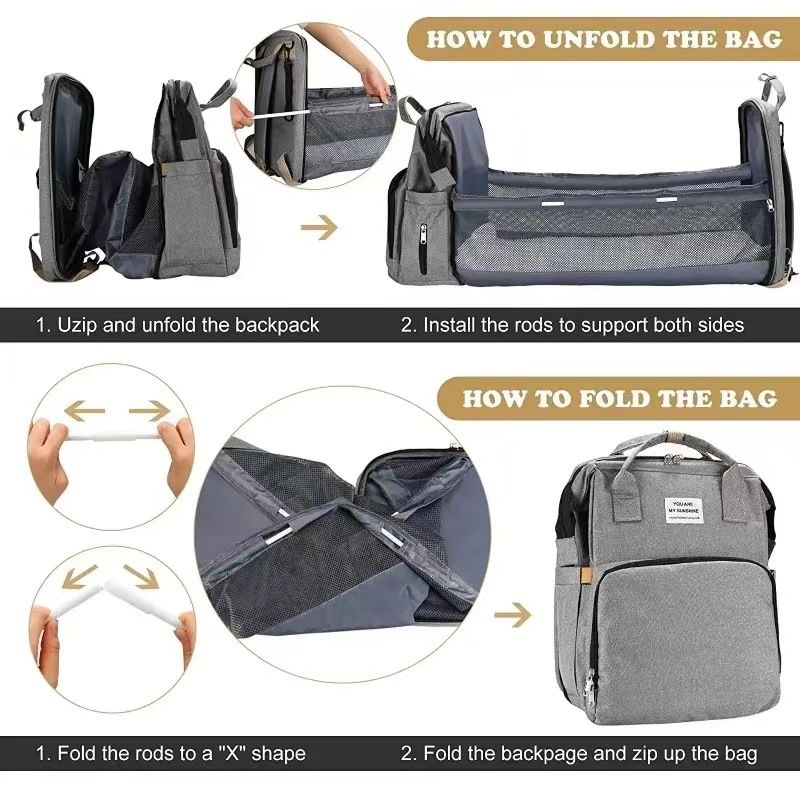 Stylish portable folding mosquito net, baby cot, mommy bag – a multi-functional, lightweight, large-capacity casual backpack for mums on the go.