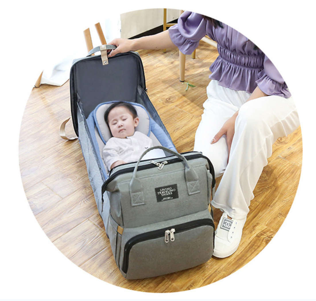 Stylish portable folding mosquito net, baby cot, mommy bag – a multi-functional, lightweight, large-capacity casual backpack for mums on the go.