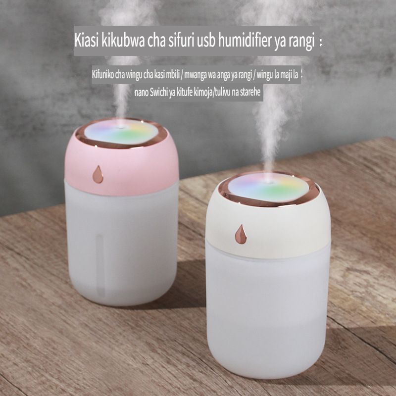 USB Mini Humidifier with Colorful Lights, Dual Spray Nano Mist Diffuser, Large Fog Output, Portable Home & Gift for Kenya, Quiet Operation, Rechargeable Air Moisturizer