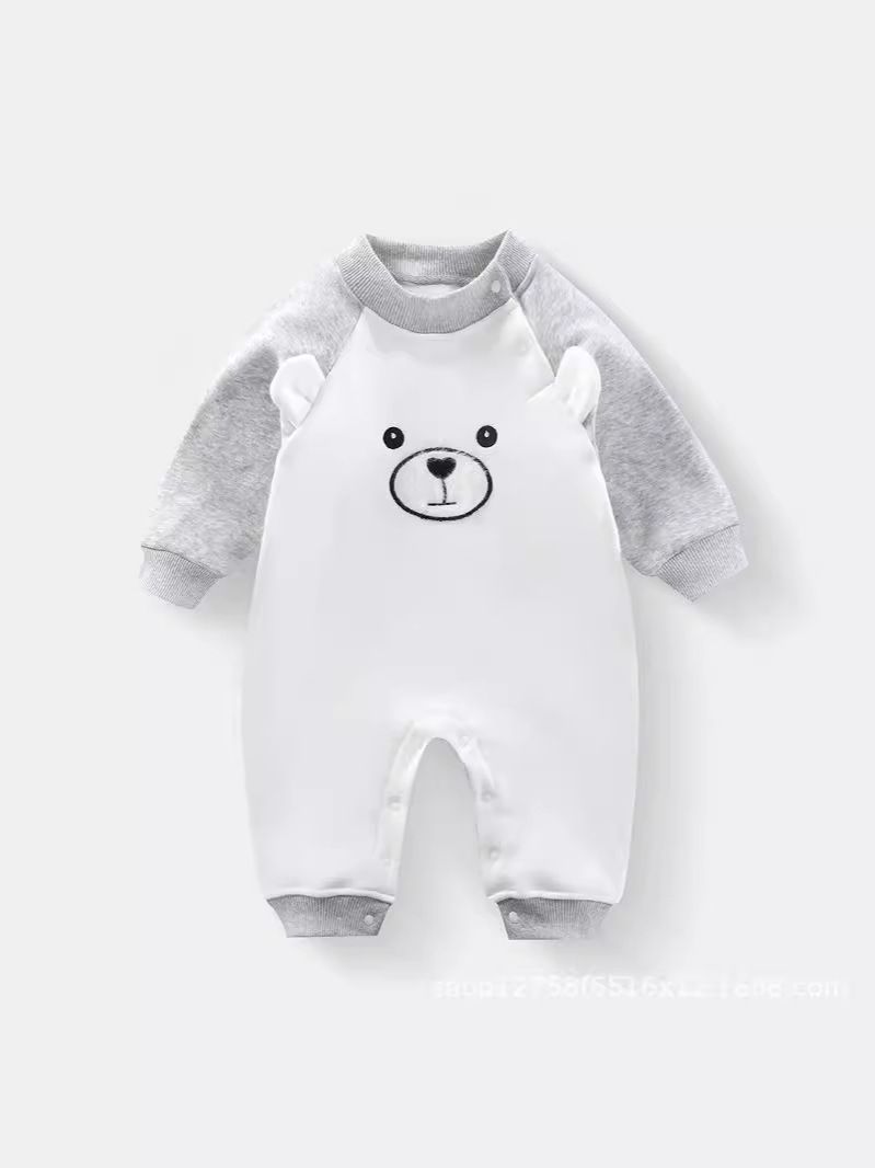Baby crawlers, spring and autumn plus velvet baby onesie, comfortable sports breathable, cute little bear hayi home pajamas