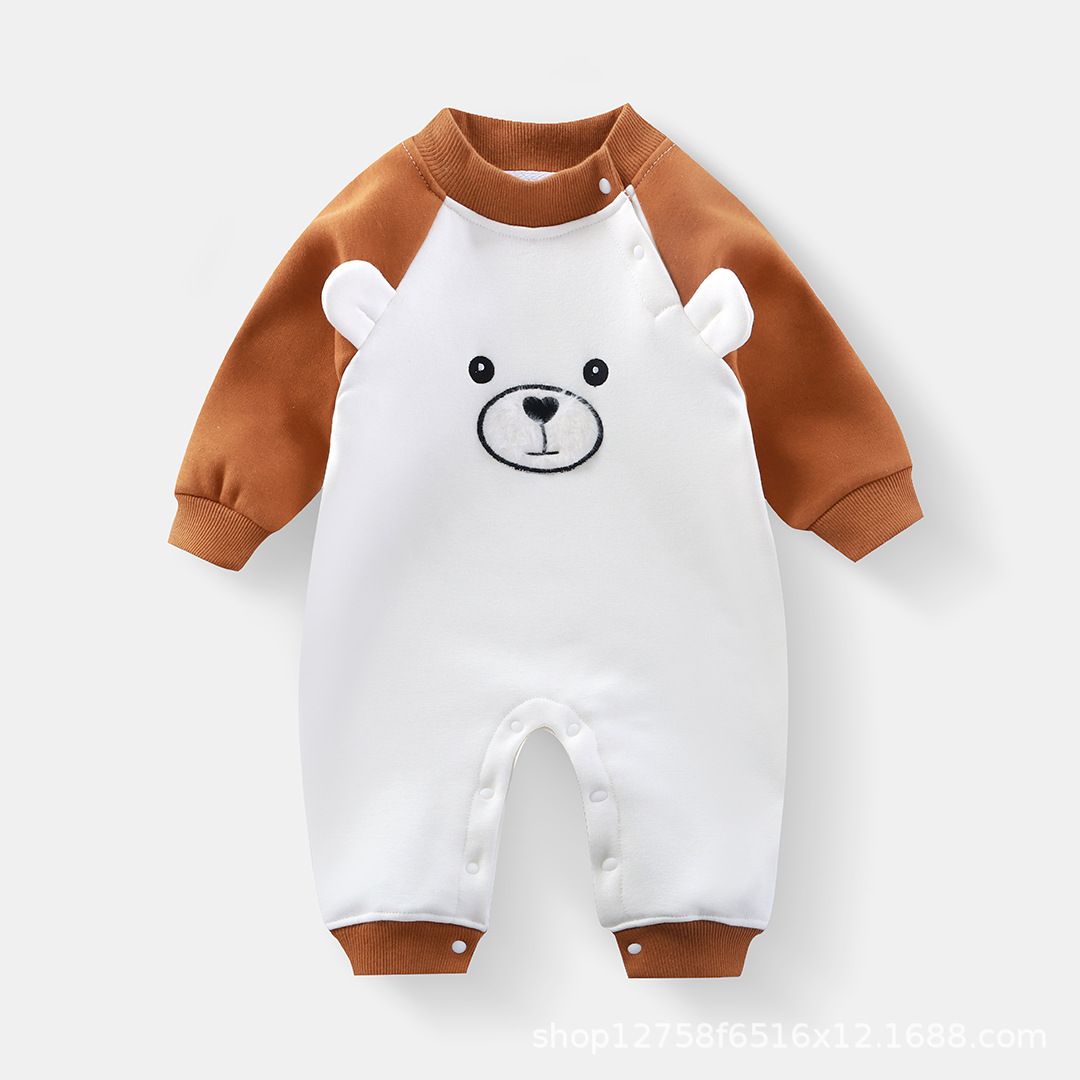 Baby crawlers, spring and autumn plus velvet baby onesie, comfortable sports breathable, cute little bear hayi home pajamas