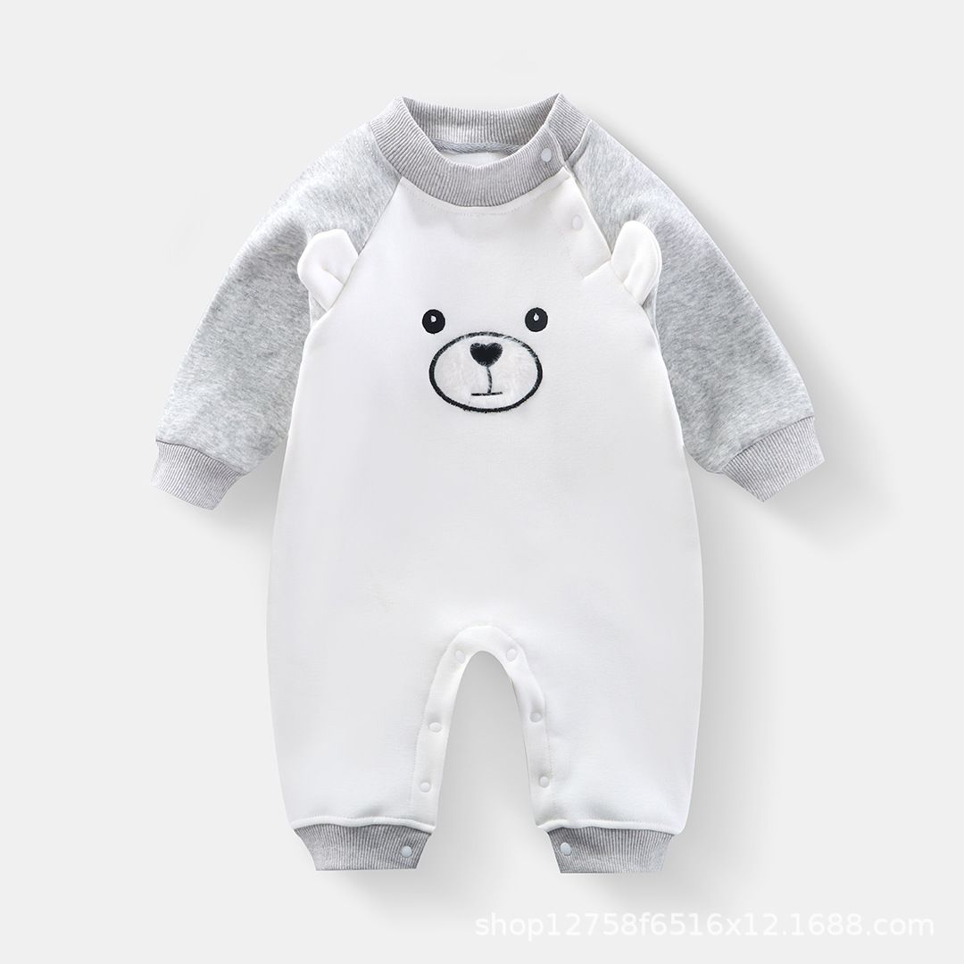 Baby crawlers, spring and autumn plus velvet baby onesie, comfortable sports breathable, cute little bear hayi home pajamas