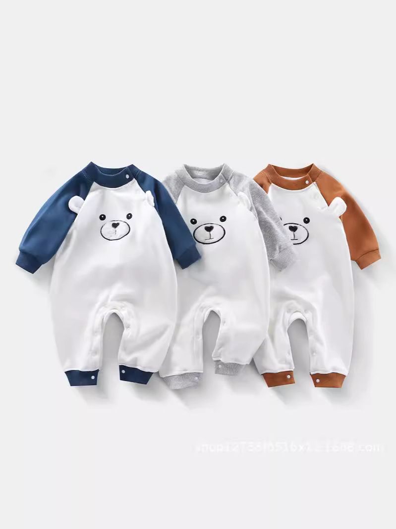 Baby crawlers, spring and autumn plus velvet baby onesie, comfortable sports breathable, cute little bear hayi home pajamas