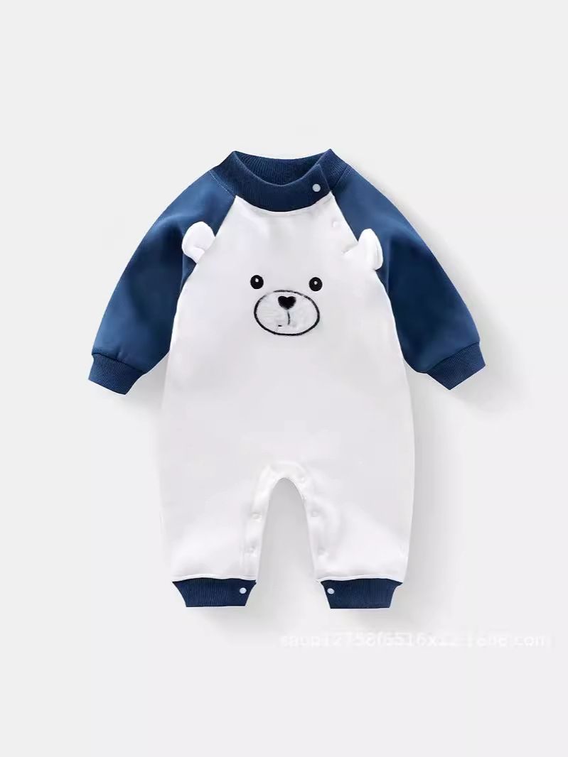 Baby crawlers, spring and autumn plus velvet baby onesie, comfortable sports breathable, cute little bear hayi home pajamas