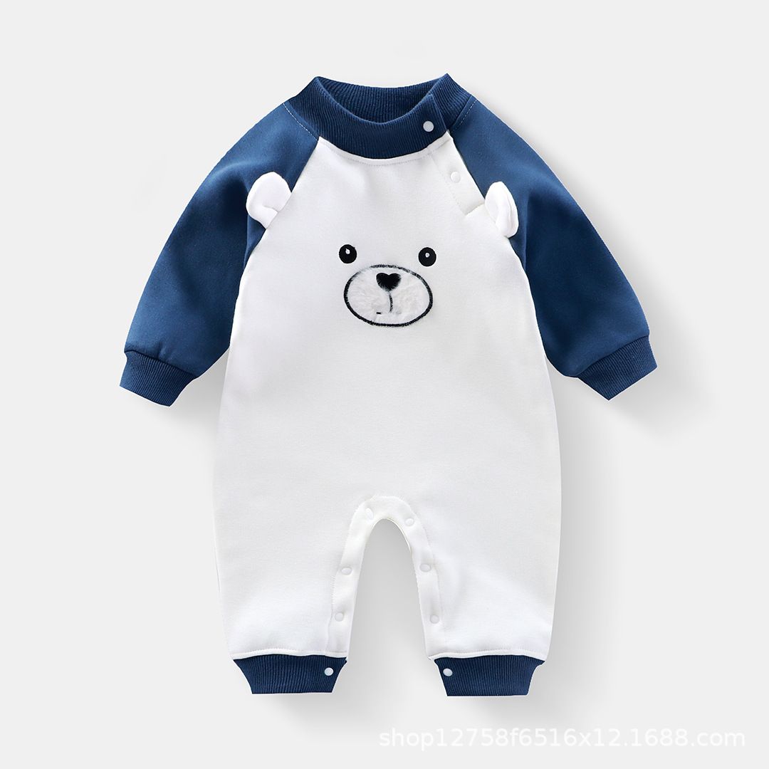 Baby crawlers, spring and autumn plus velvet baby onesie, comfortable sports breathable, cute little bear hayi home pajamas