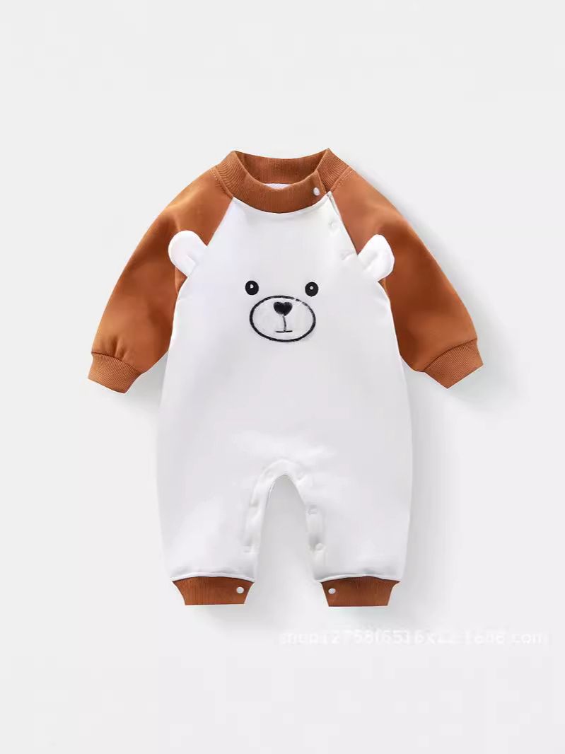 Baby crawlers, spring and autumn plus velvet baby onesie, comfortable sports breathable, cute little bear hayi home pajamas