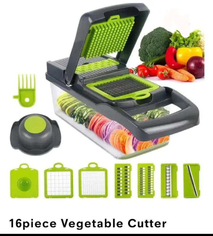 “16 in 1 Vegetable Slicer & Chopper – Multifunction Manual Food Cutter, Onion Potato Tomato Dicer & Kitchen Grater”