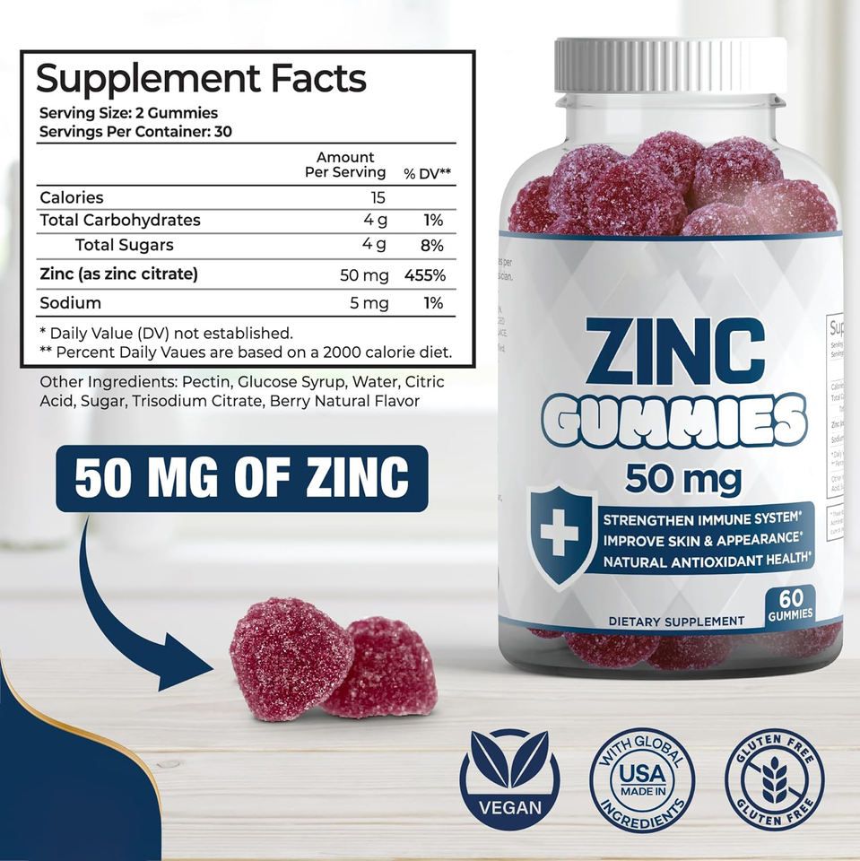 Zinc for Acne (50mg × 60 Gummies) Dietary Supplement