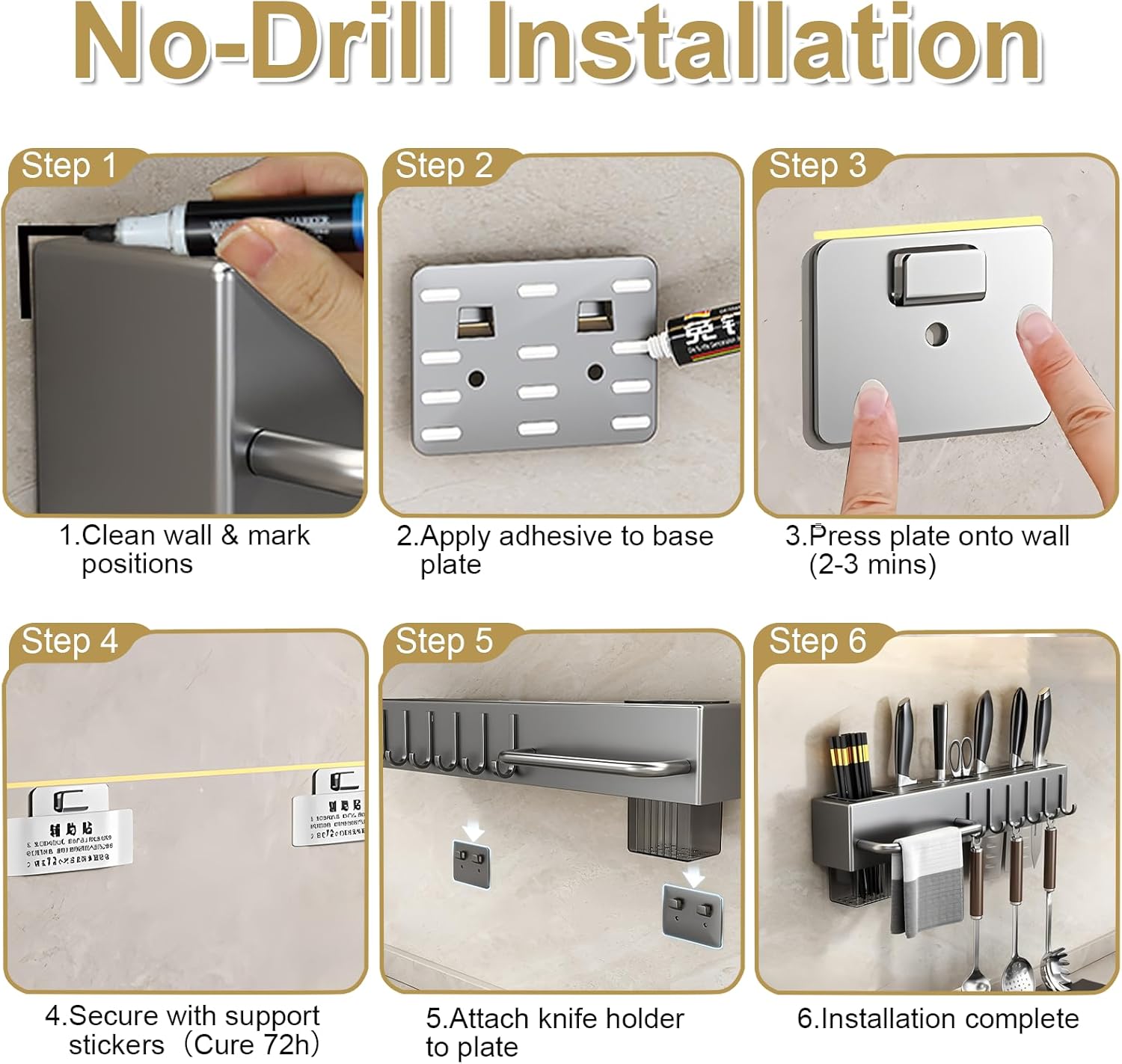 MVNVM  Stainless Steel Pot and Pan Hanger,Wall Mounted Pot Rack Kitchen Hanging Rail With S Hooks,Detachable Pans Hanging Rail Kitchen Lids Utensils Hanger,15.7 Inch Wall Mounted Hanging Pot Rack