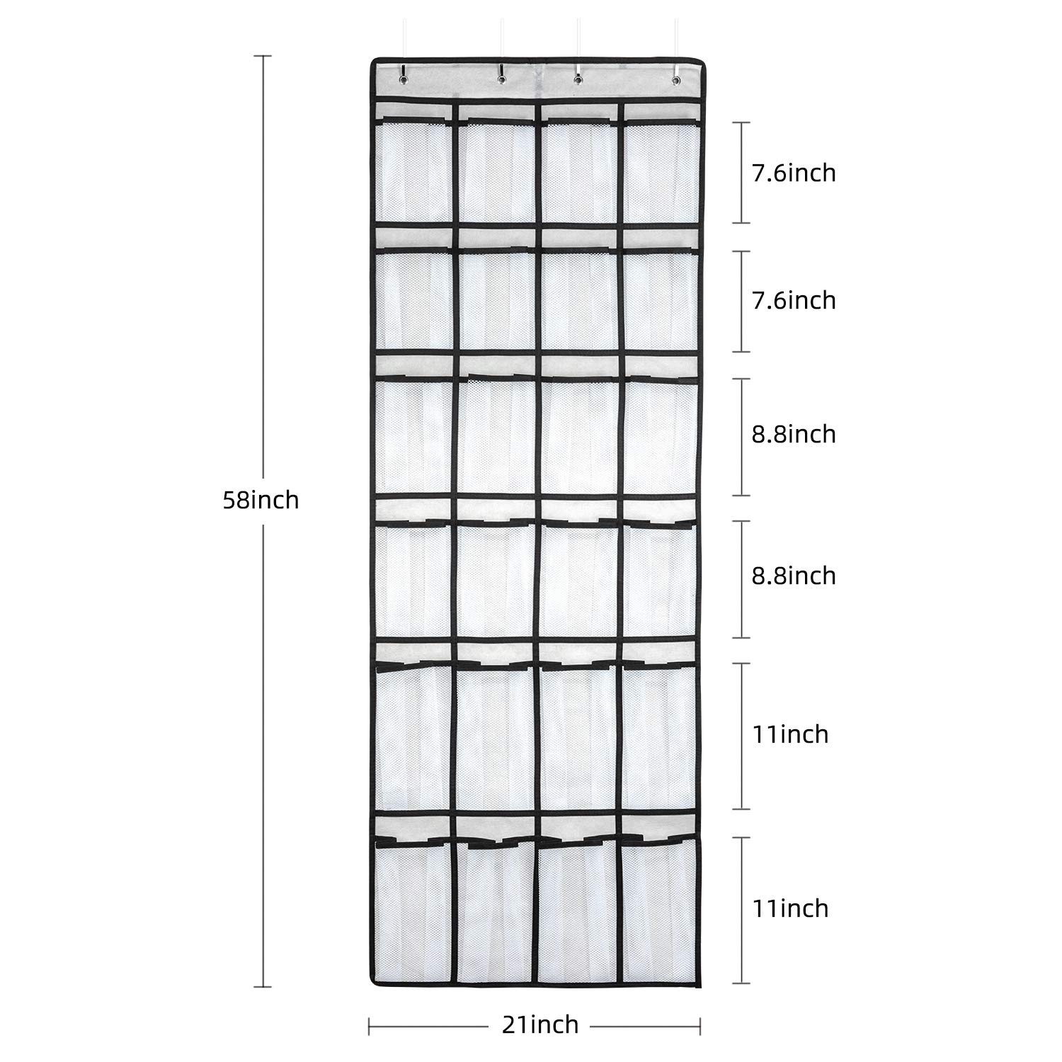 MVNVM Large Pockets Over The Door Shoe Organizer, Hanging Shoe Organizer for Closet, Premium Clear Shoe Rack for Door, Shoes Hanger Organizers Storage Holder for Back of Door and 4Metal Hook White