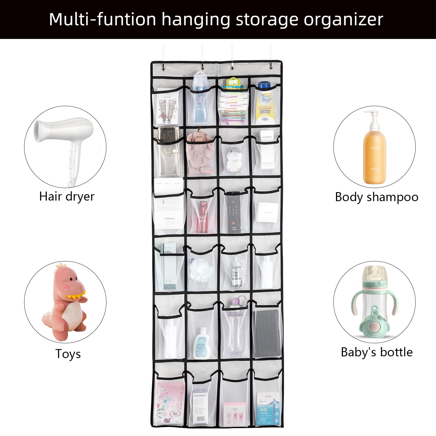 MVNVM Large Pockets Over The Door Shoe Organizer, Hanging Shoe Organizer for Closet, Premium Clear Shoe Rack for Door, Shoes Hanger Organizers Storage Holder for Back of Door and 4Metal Hook White