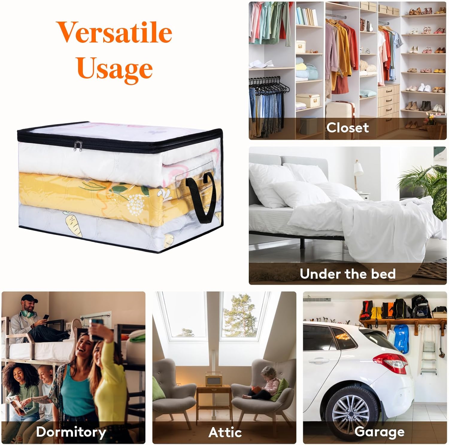 MVNVM 4 Pack Clear Clothes Storage Bags, 60L Plastic Blanket Storage Bags, Vinyl Foldable Moving Bags with Zipper, Closet Organizers and Storage Containers for Bedding, Duvet, Pillow