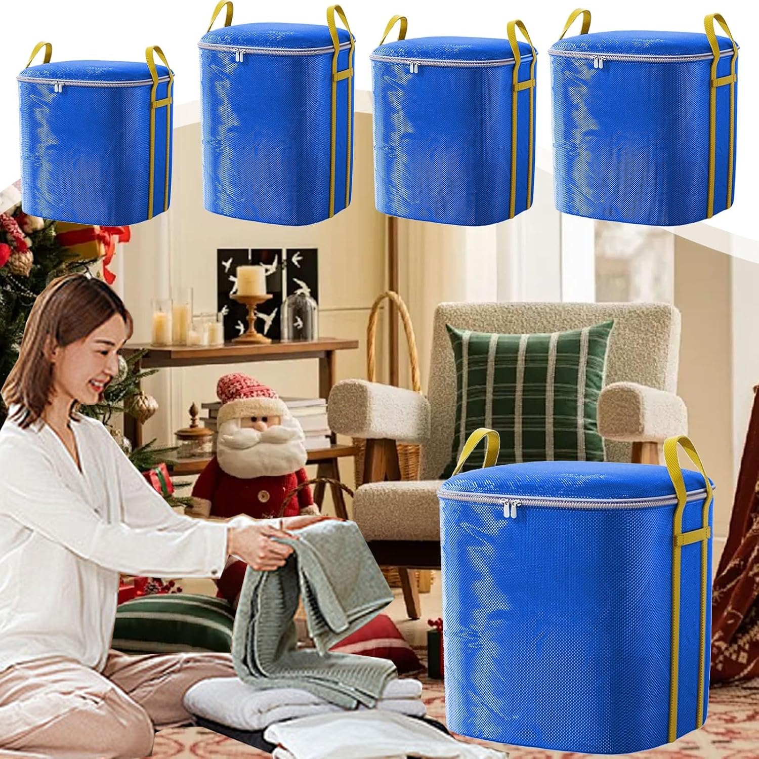 Extra Large Heavy Duty Storage Bag, Moving Bags for Clothes with Reinforced Handle, Waterproof Collapsible Storage for Christmas Decorations, Clothes, Toys, Moving & Dorm Use