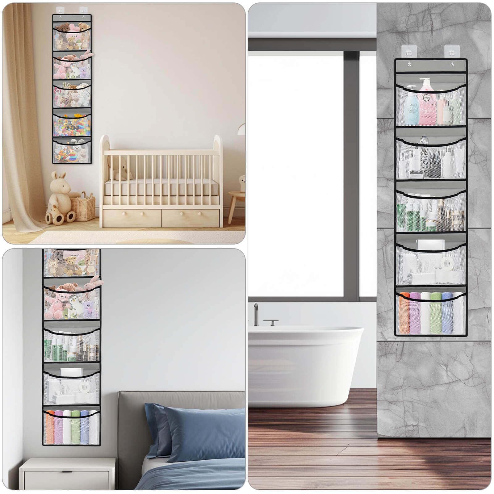 Over The Door Organizer Storage with 𝟓 𝐋𝐚𝐫𝐠𝐞 𝐏𝐨𝐜𝐤𝐞𝐭𝐬 for Storing Stuffed Animals,Nursery Items and Kids Weekly Clothes.Great for Bedrooms,Bathrooms,Laundry,Traveling,Foldable