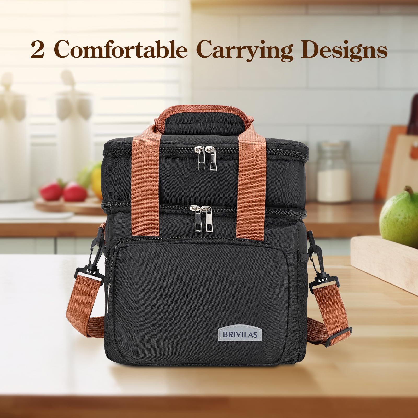 MVNVM Insulated Lunch Box for Men & Women - Collapsible Cooler Bag Leakproof Double Deck, Large 12.5L Adult Lunch Bags for Work, Travel - Black Lunch Bag Cooler Lunch Box with Adjustable Strap