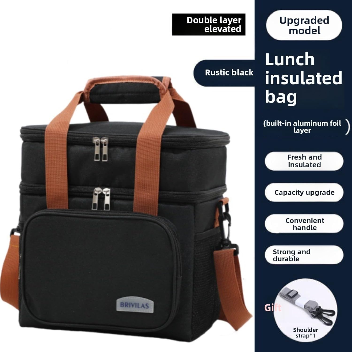 MVNVM Insulated Lunch Box for Men & Women - Collapsible Cooler Bag Leakproof Double Deck, Large 12.5L Adult Lunch Bags for Work, Travel - Black Lunch Bag Cooler Lunch Box with Adjustable Strap