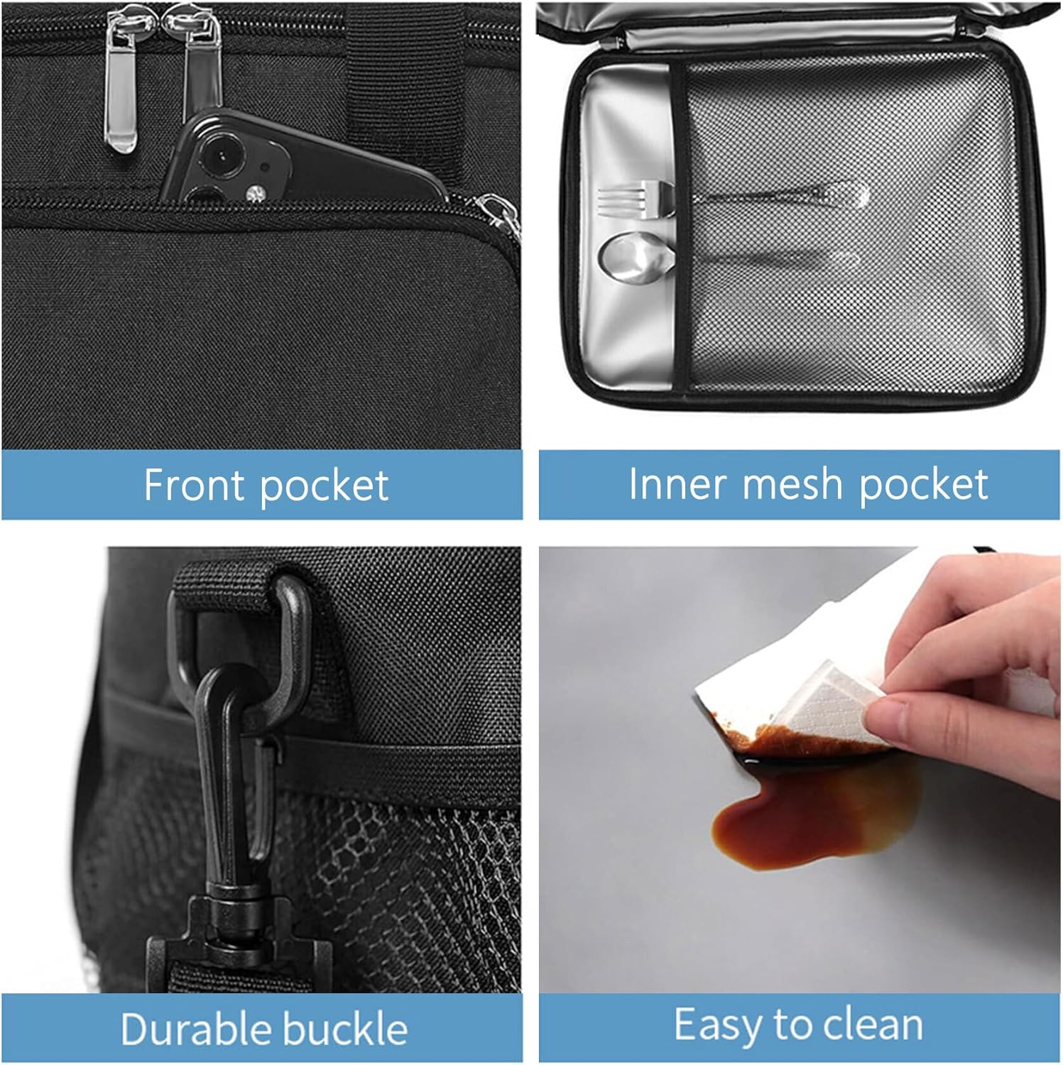 MVNVM Insulated Lunch Box for Men & Women - Collapsible Cooler Bag Leakproof Double Deck, Large 12.5L Adult Lunch Bags for Work, Travel - Black Lunch Bag Cooler Lunch Box with Adjustable Strap