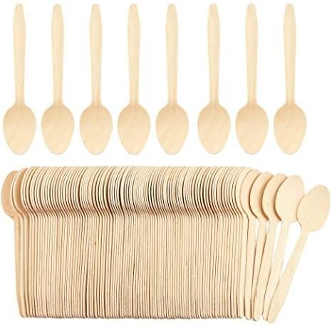 100 pcs Eco-friendly disposable wooden spoons. Suitable for hot foods and beverages.