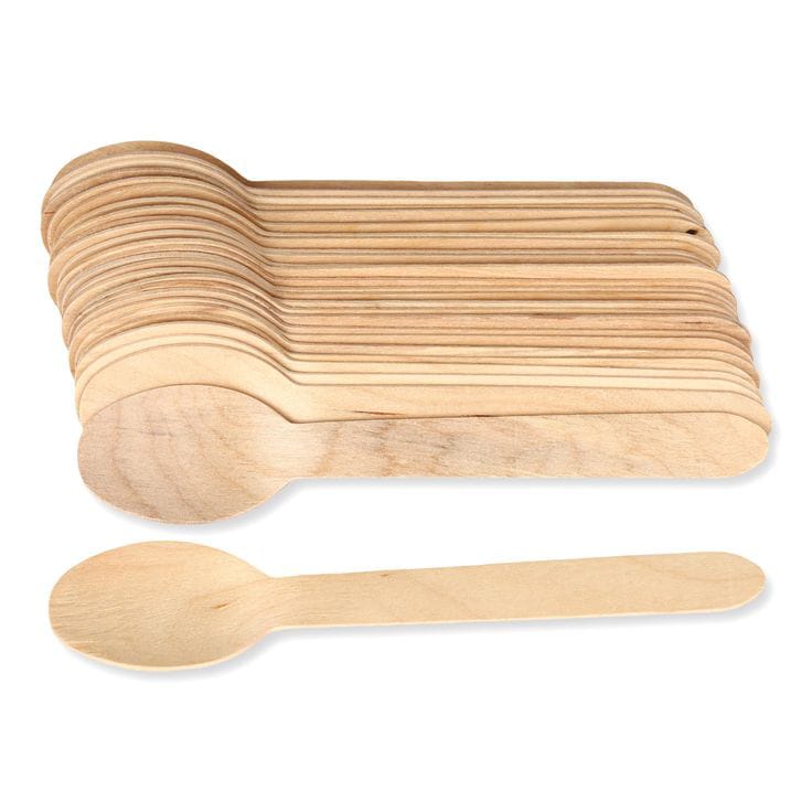 100 pcs Eco-friendly disposable wooden spoons. Suitable for hot foods and beverages.