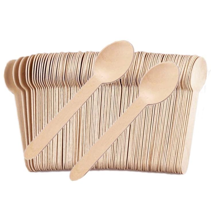 100 pcs Eco-friendly disposable wooden spoons. Suitable for hot foods and beverages.