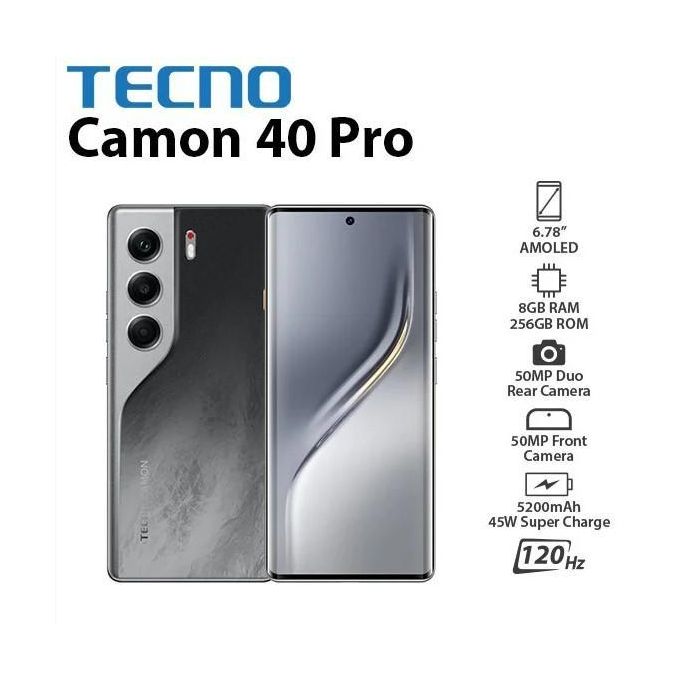 Tecno Camon 40 PRO 4G, 256GB 8GB RAM,Curved Screen 6.78 inch, Battery 5200mAh