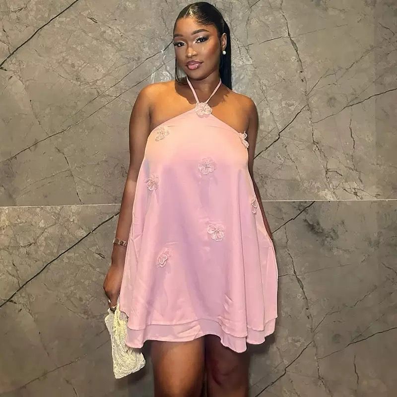Women’s Halter-Neck Layered Mini Dress – Sleeveless Summer Party Outfit, Elegant Casual Flowy Short Dress for Beach, Club & Special Occasions