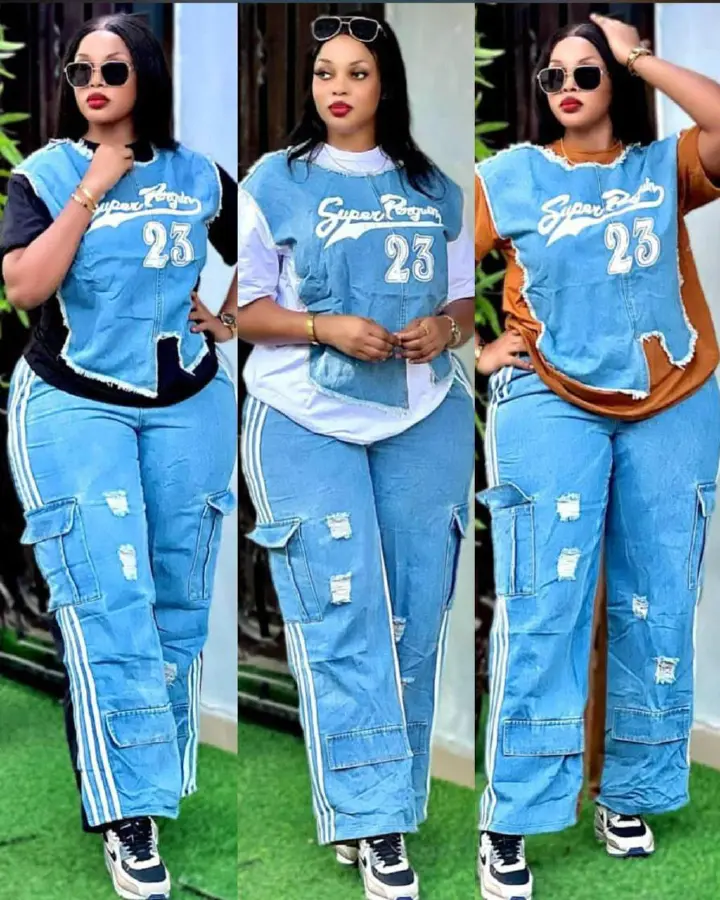 Women’s Trendy Denim Two Piece Set – Stylish Crop Top and High Waist Jeans Outfit for Casual Streetwear, Fashion Party, Travel, and Everyday Wear