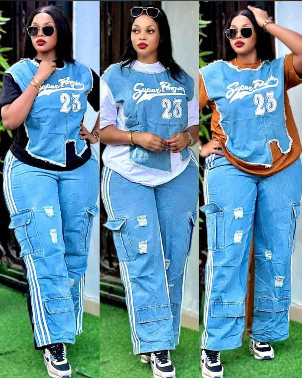 Women’s Trendy Denim Two Piece Set – Stylish Crop Top and High Waist Jeans Outfit for Casual Streetwear, Fashion Party, Travel, and Everyday Wear
