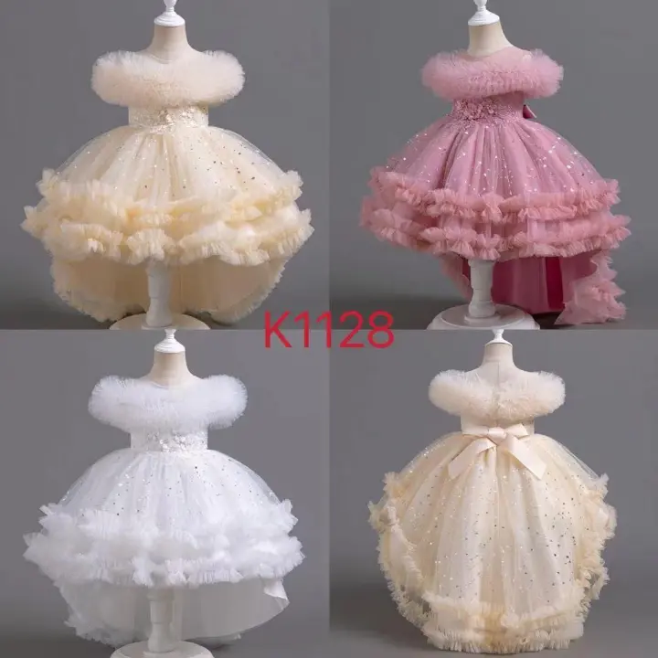 Elegant girls’ princess dress with layered tulle, sparkly details, and fluffy neckline. Perfect for birthdays, weddings, parties, and special occasions.