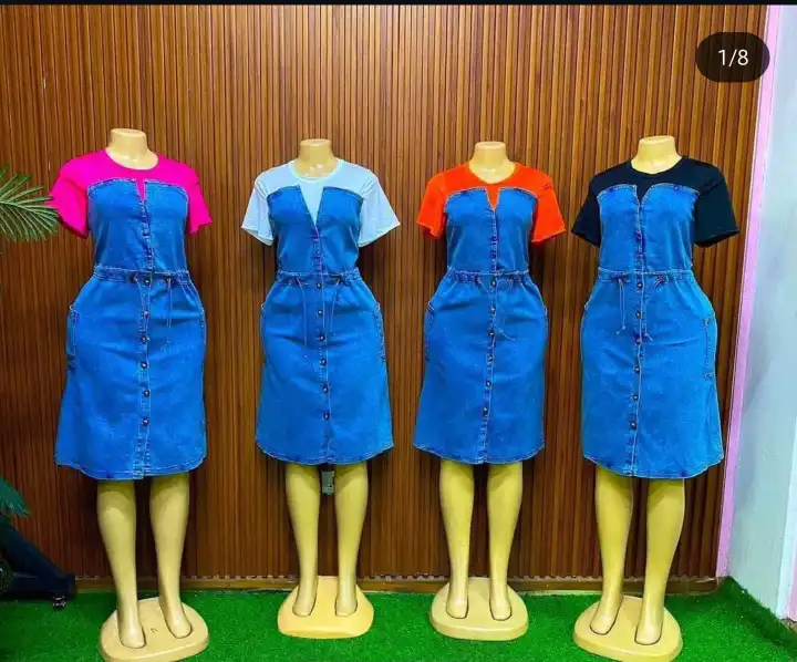 Women's Stylish Denim Dress – Elegant Casual Outfit | Short Sleeve, Comfortable Fit, Trendy Everyday Wear | Perfect for Office, Parties, Vacations & Street Style