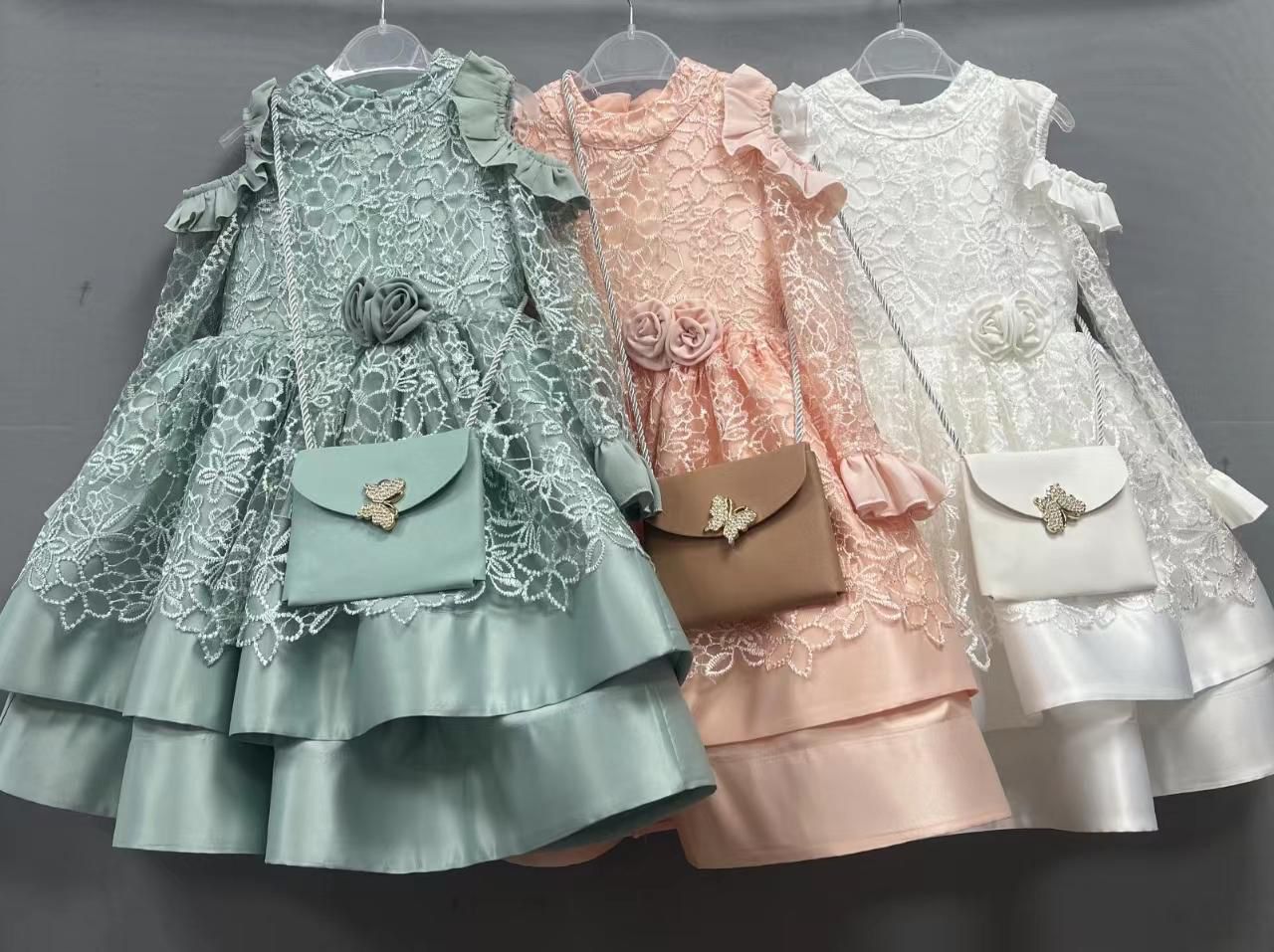 Stylish Girls’ Party Dress – Puffy Princess Gown with 3D Floral Lace & Big Bow | Perfect Outfit for Weddings, Birthdays, Photoshoots & Family Celebrations