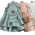Stylish Girls’ Party Dress – Puffy Princess Gown with 3D Floral Lace & Big Bow | Perfect Outfit for Weddings, Birthdays, Photoshoots & Family Celebrations