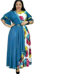 Elegant Women’s Maxi Dress – Stylish Floral Patchwork Design, Belted Waist & Flared Sleeves | Perfect Outfit for Office, Church, Weddings, Parties & Casual Wear