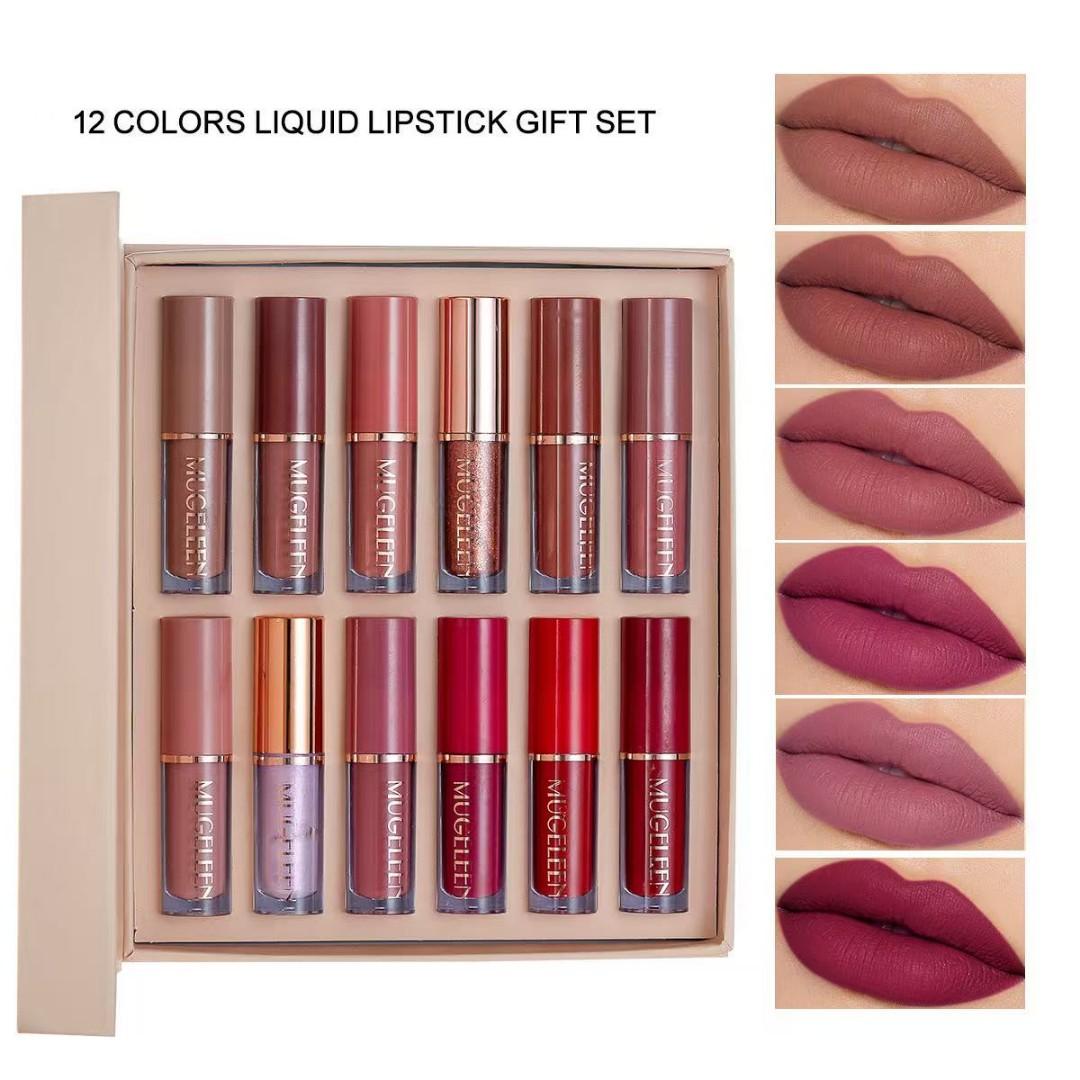 🔥 !!!Muge leen12PCS/Set Lipsticks Matte Lip Gloss Sets Makeup  Lasting Velvet Liquid Lipstick Set Cosmetic