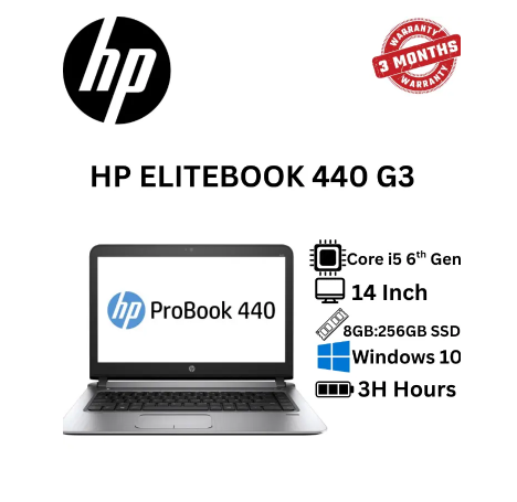 HP ProBook 440 G3 Refurbished Business Laptop – Intel Core i5 6th Gen Processor, 8GB DDR4 RAM, 256GB SSD, 14-Inch HD Display, Webcam, Wi-Fi, HDMI, Windows 10 Professional – Slim, Durable & Reliable