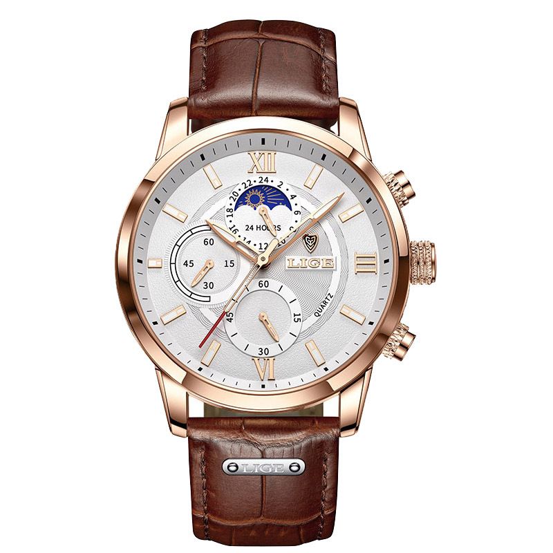 LIGE Quartz Watch Multi-Functional Chronograph Waterproof Male Watch