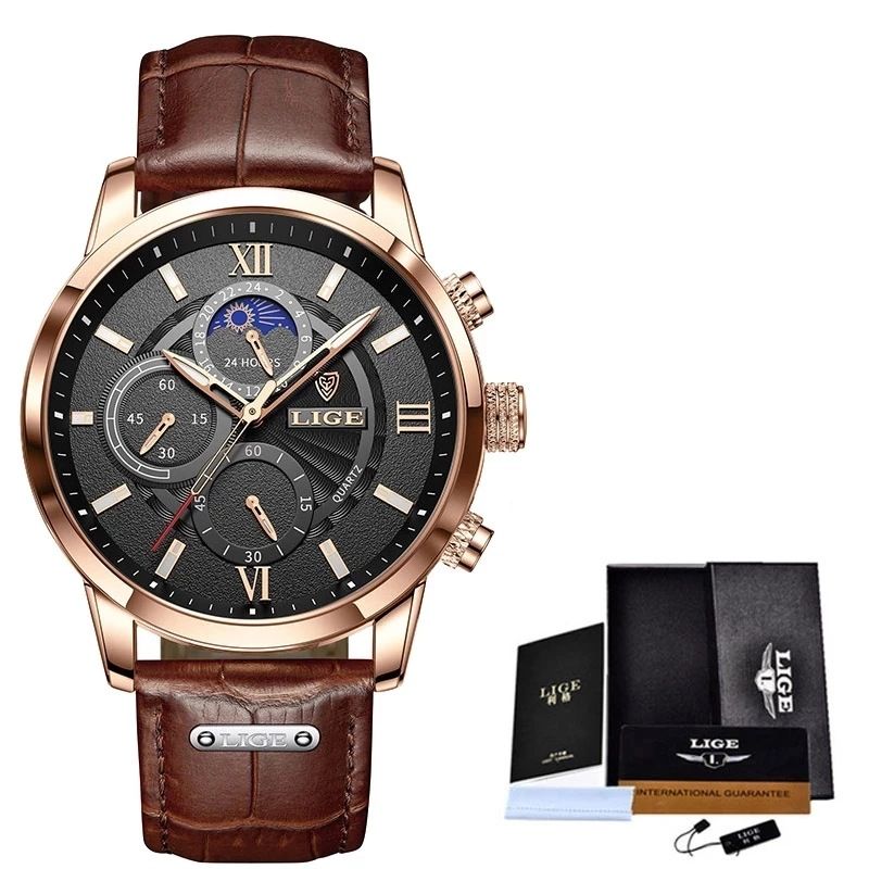 LIGE Quartz Watch Multi-Functional Chronograph Waterproof Male Watch